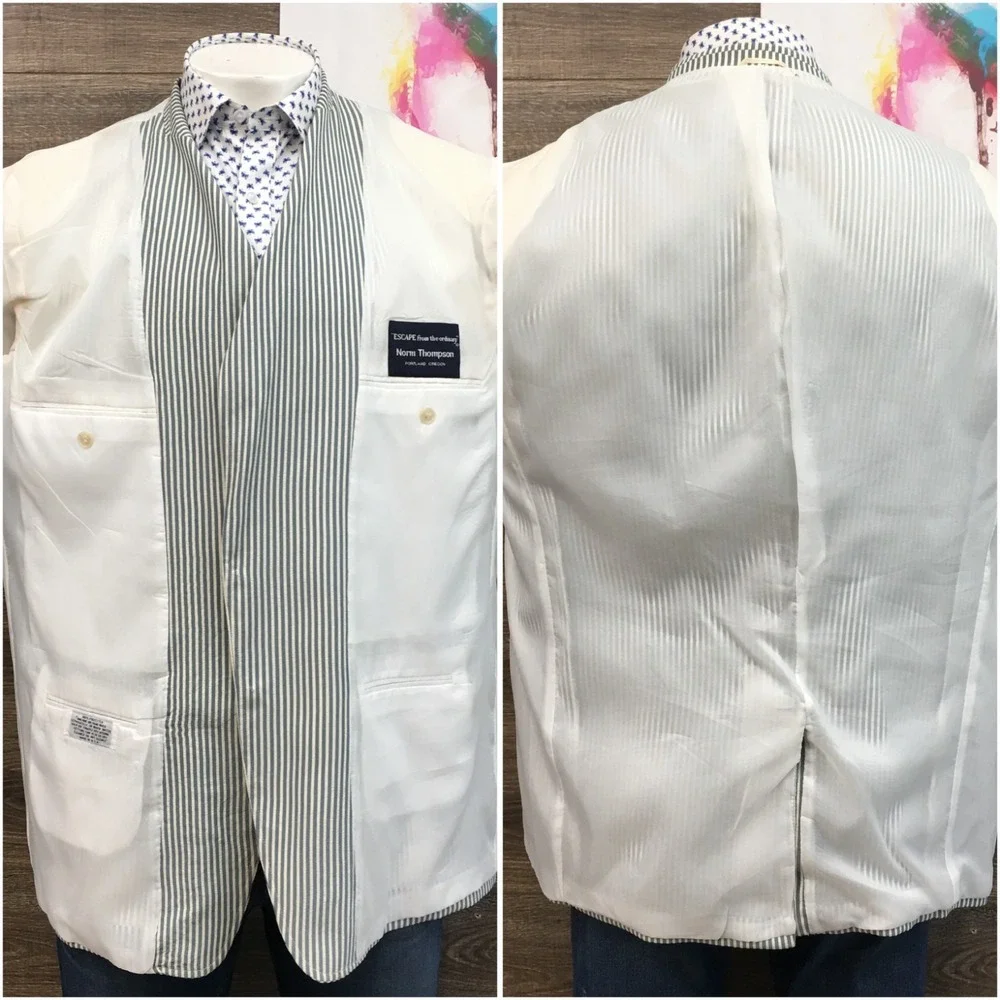 VINTAGE‎ Mens Seersucker Blazer Sport Coat Casual Jacket Size 48R Classic Suit